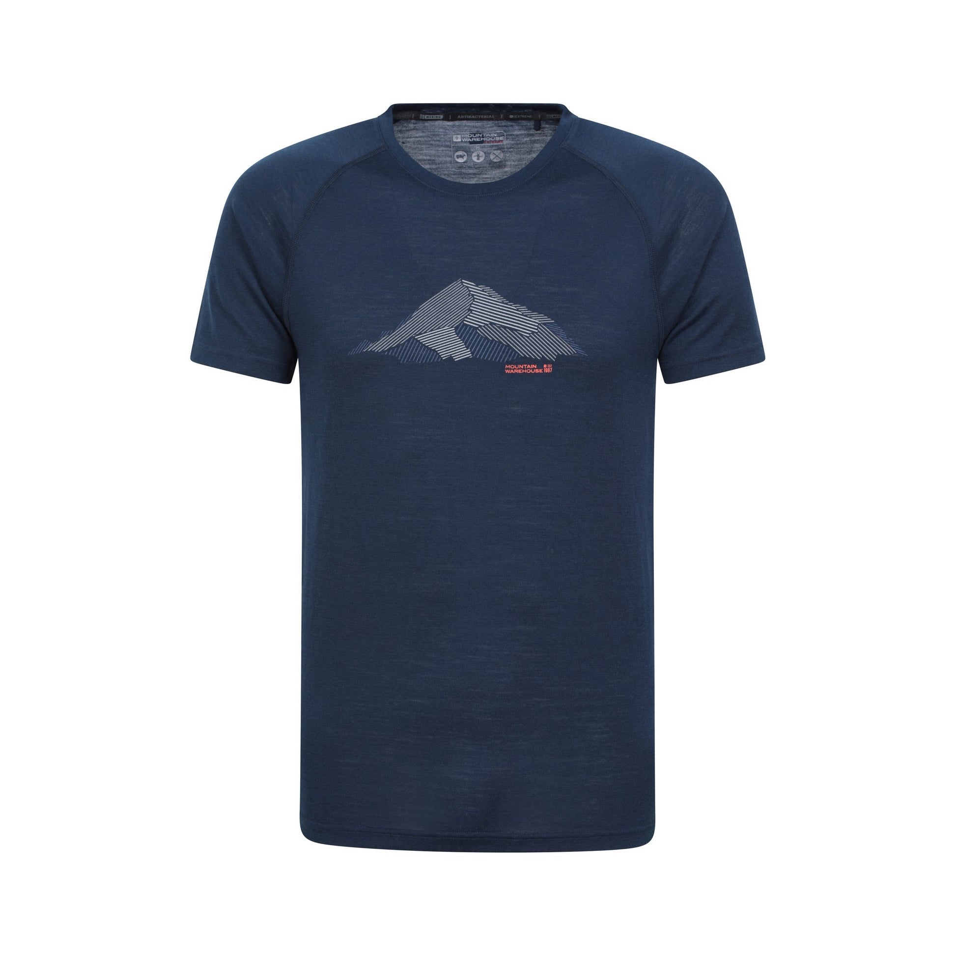 Dark Blue - Front - Mountain Warehouse Mens Quest Printed Merino Blend Thermal Top
