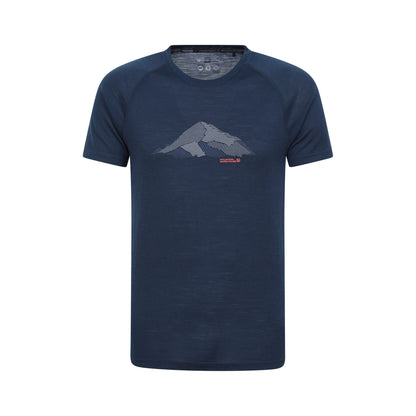 Dark Blue - Front - Mountain Warehouse Mens Quest Printed Merino Blend Thermal Top