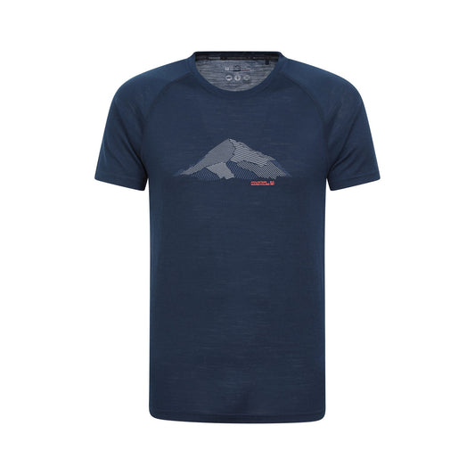 Dark Blue - Front - Mountain Warehouse Mens Quest Printed Merino Blend Thermal Top