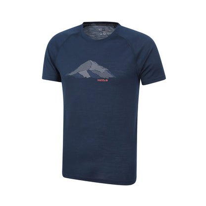 Dark Blue - Side - Mountain Warehouse Mens Quest Printed Merino Blend Thermal Top