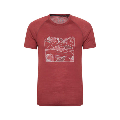 Burgundy - Front - Mountain Warehouse Mens Quest Printed Merino Blend Thermal Top