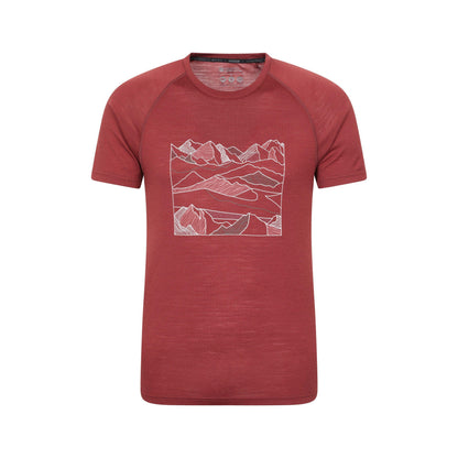 Burgundy - Front - Mountain Warehouse Mens Quest Printed Merino Blend Thermal Top