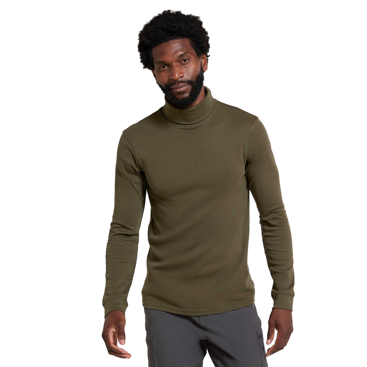 Khaki Green - Pack Shot - Mountain Warehouse Mens Meribel Cotton Thermal Top