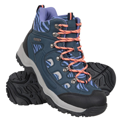 Navy - Front - Mountain Warehouse Womens-Ladies Adventurer Leopard Print Faux Suede Waterproof Walking Boots