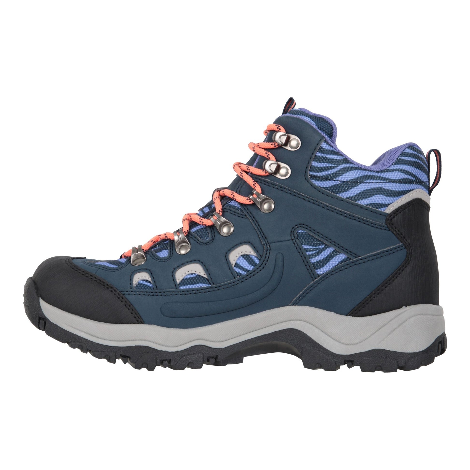 Navy - Side - Mountain Warehouse Womens-Ladies Adventurer Leopard Print Faux Suede Waterproof Walking Boots