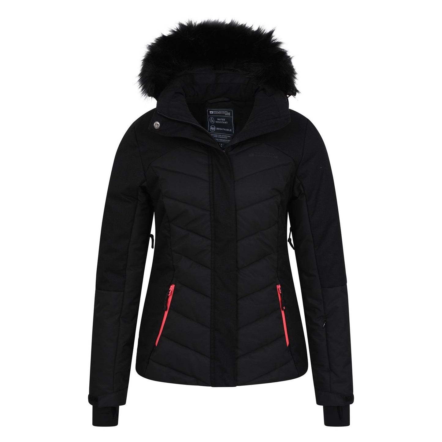 Black - Pack Shot - Mountain Warehouse Womens-Ladies Pyrenees Padded Ski Jacket