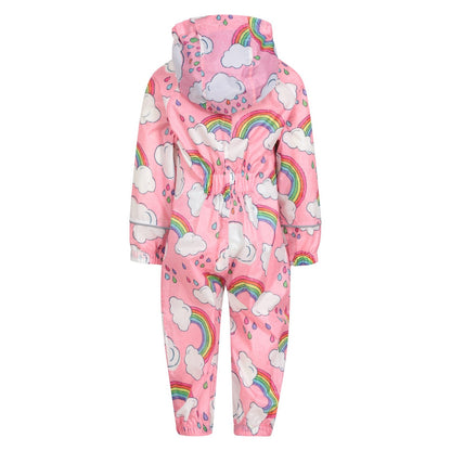 Pink-Purple - Back - Mountain Warehouse Childrens-Kids Puddle Rainbow Waterproof Rain Suit