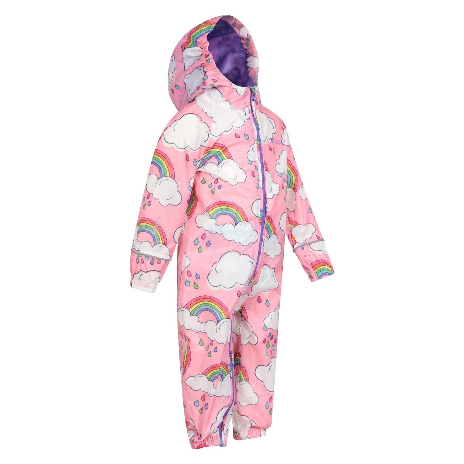 Pink-Purple - Side - Mountain Warehouse Childrens-Kids Puddle Rainbow Waterproof Rain Suit