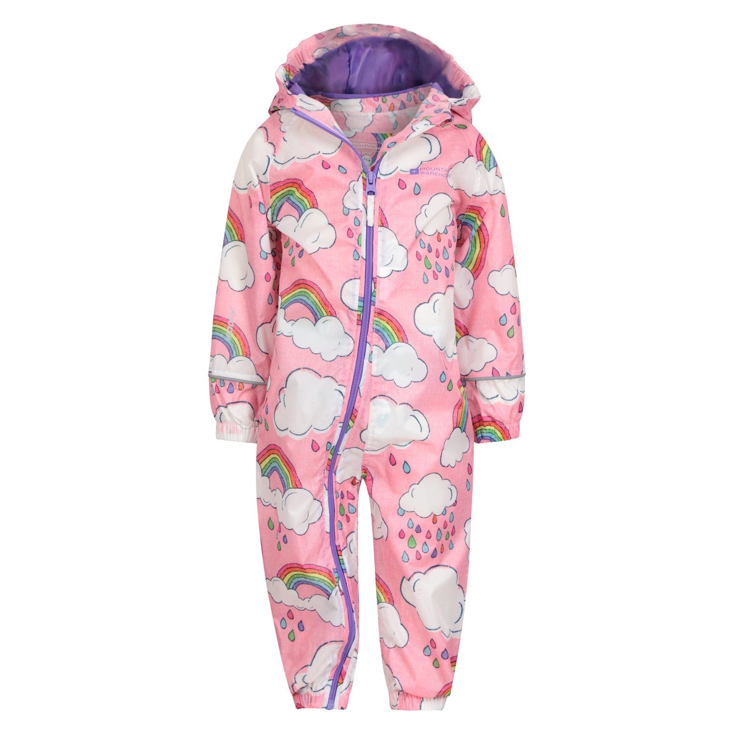 Pink-Purple - Pack Shot - Mountain Warehouse Childrens-Kids Puddle Rainbow Waterproof Rain Suit
