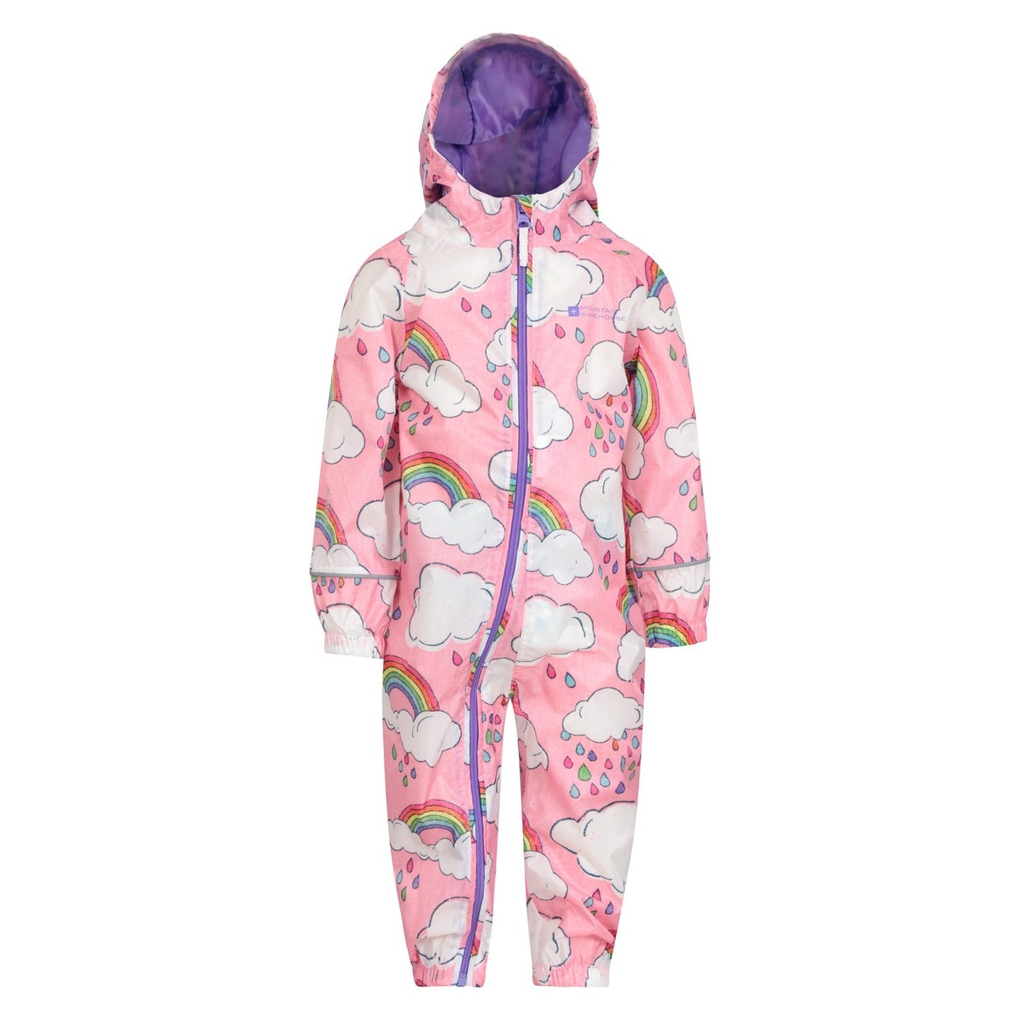 Pink-Purple - Front - Mountain Warehouse Childrens-Kids Puddle Rainbow Waterproof Rain Suit