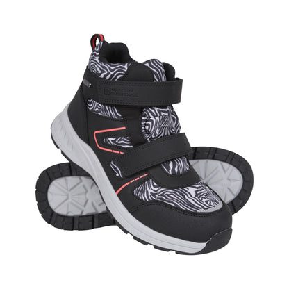 Monochrome - Pack Shot - Mountain Warehouse Childrens-Kids Jupiter Adaptive Leopard Print Walking Boots