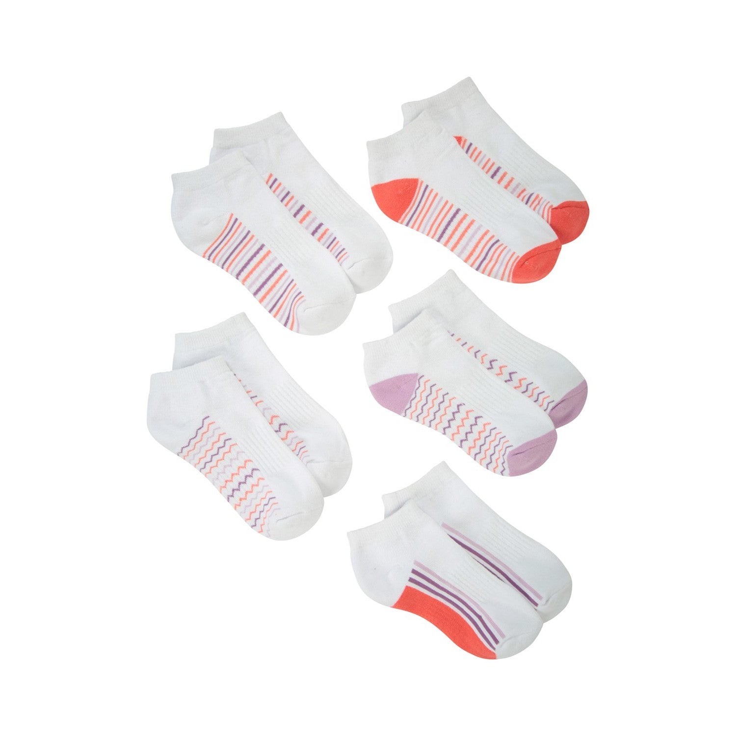 White-Purple-Orange - Front - Mountain Warehouse Childrens-Kids Trainer Socks (Pack of 5)