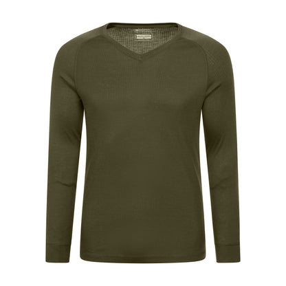 Khaki Green - Front - Mountain Warehouse Mens Talus V Neck Thermal Top