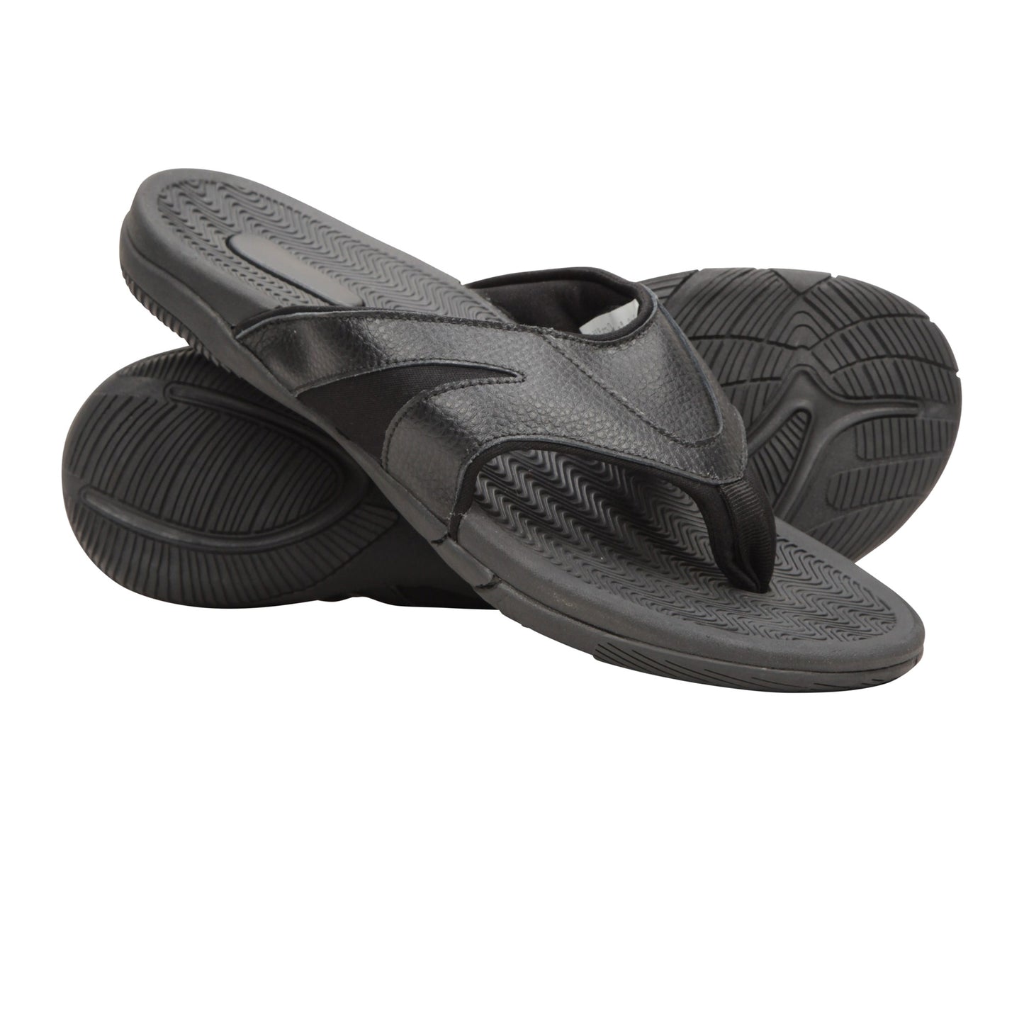 Black - Pack Shot - Mountain Warehouse Mens Leather Flip Flops