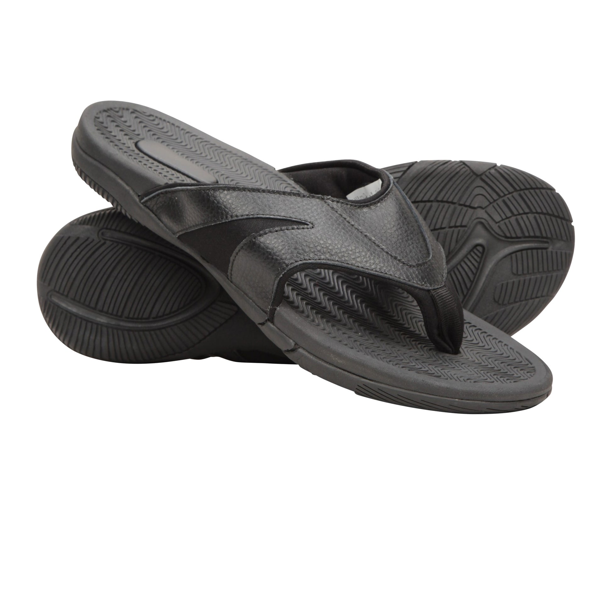 Black - Pack Shot - Mountain Warehouse Mens Leather Flip Flops