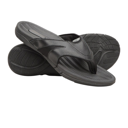 Black - Pack Shot - Mountain Warehouse Mens Leather Flip Flops