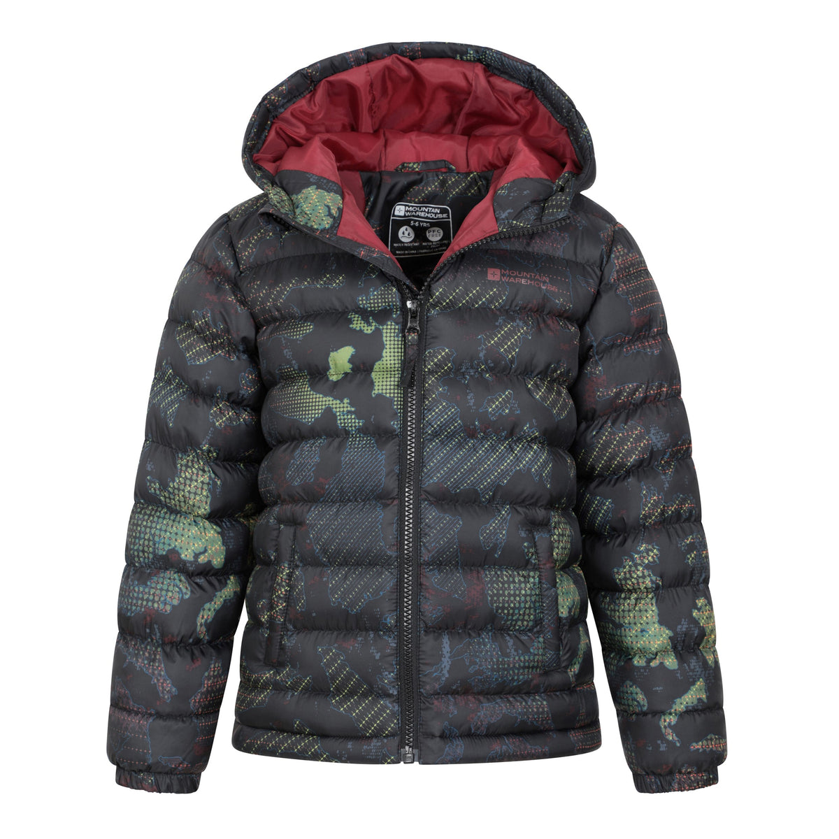 Jet Black - Pack Shot - Mountain Warehouse Childrens-Kids Seasons Watercolour Padded Jacket