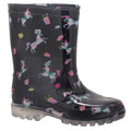 Fuchsia-Black-White - Front - Mountain Warehouse Childrens-Kids Splash Wellington Boots