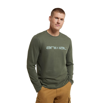 Khaki Green - Pack Shot - Animal Mens Classico Logo Organic Long-Sleeved T-Shirt