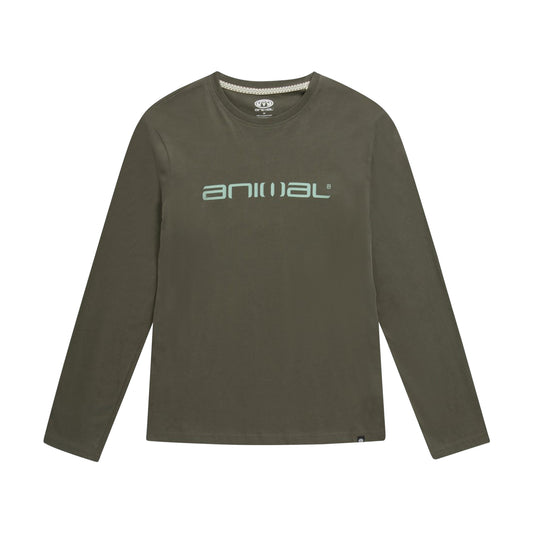 Khaki Green - Front - Animal Mens Classico Logo Organic Long-Sleeved T-Shirt
