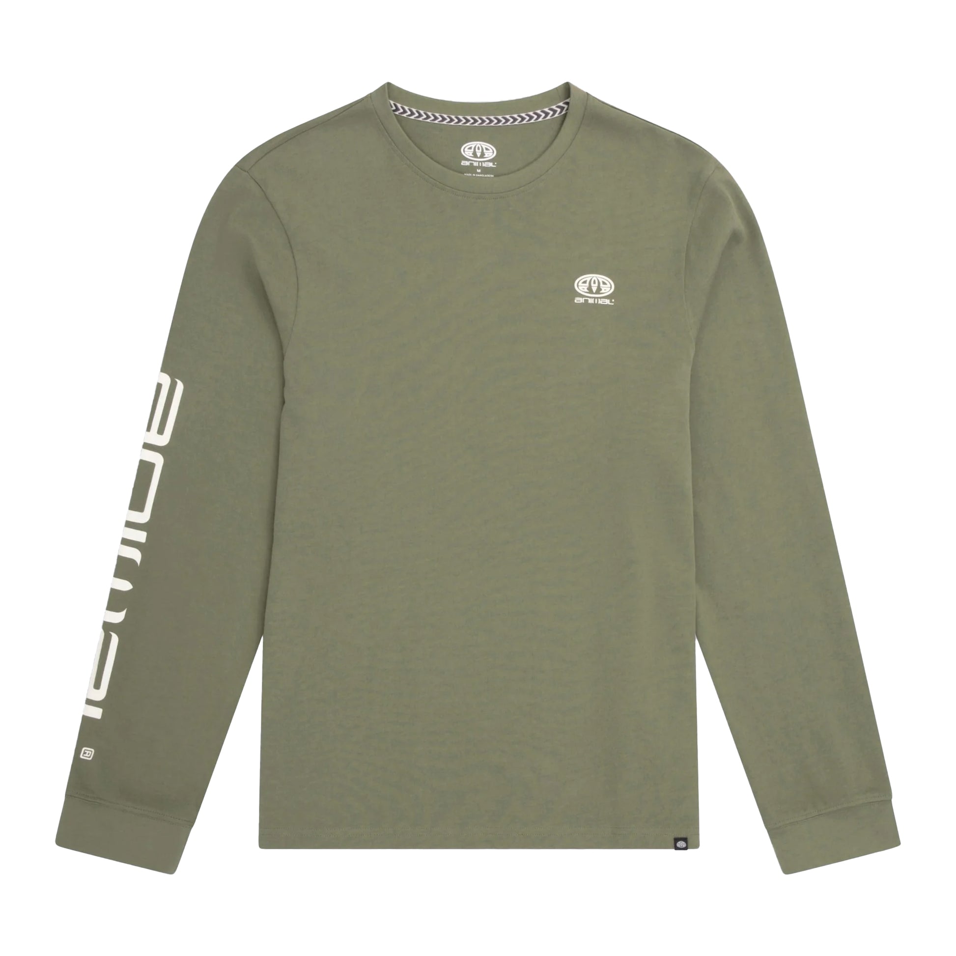 Khaki Green - Front - Animal Mens Tommy Back Print Organic Long-Sleeved T-Shirt