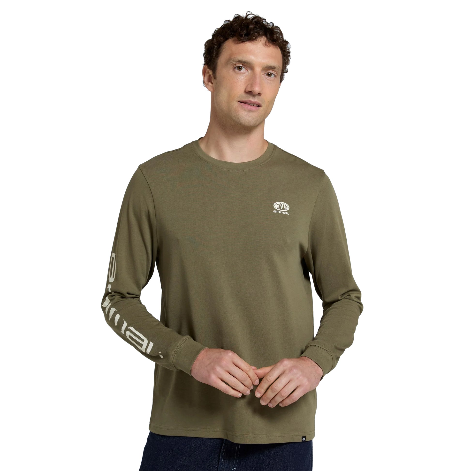 Khaki Green - Lifestyle - Animal Mens Tommy Back Print Organic Long-Sleeved T-Shirt