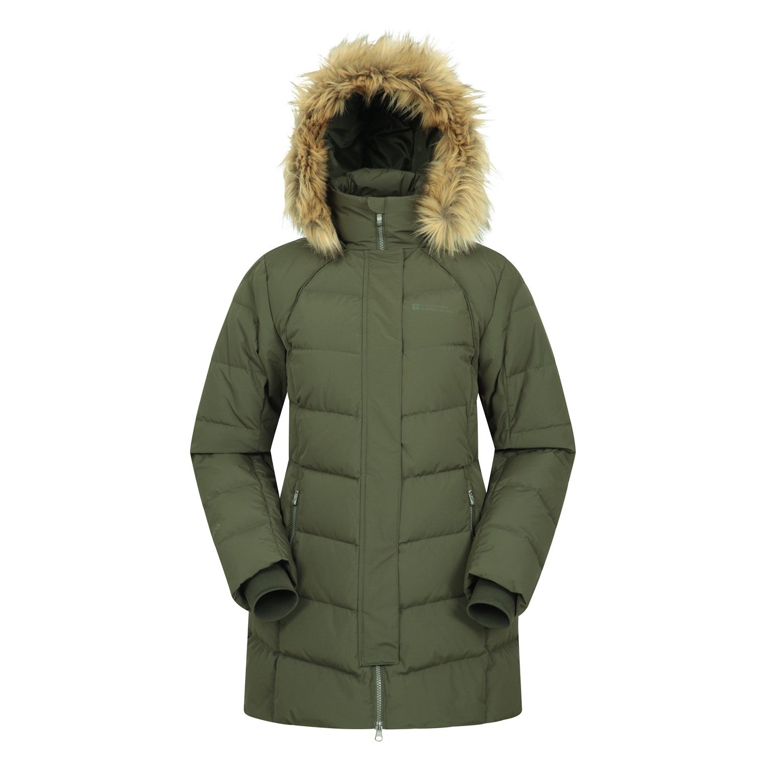 Dark Khaki - Front - Mountain Warehouse Womens-Ladies Isla II Long Down Jacket