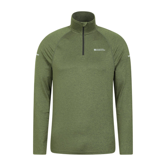 Green - Front - Mountain Warehouse Mens Echo Melange Recycled Half Zip Midlayer