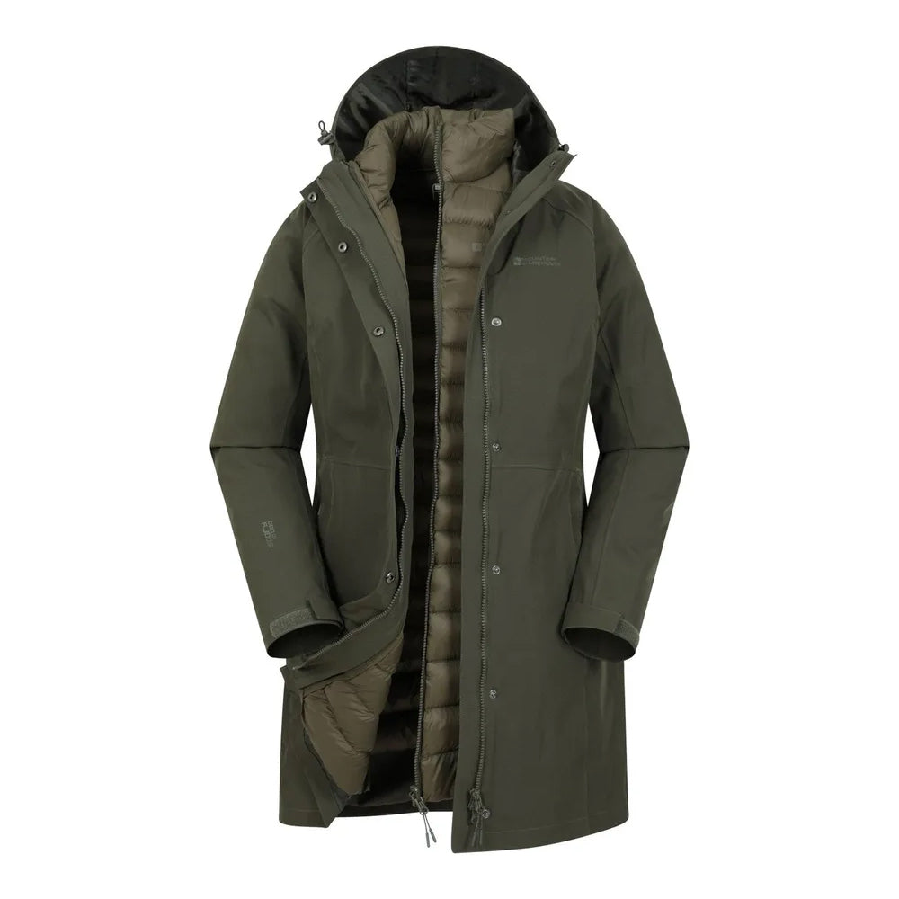 Khaki Green - Front - Mountain Warehouse Womens-Ladies Alaskan Long 3 In 1 Jacket