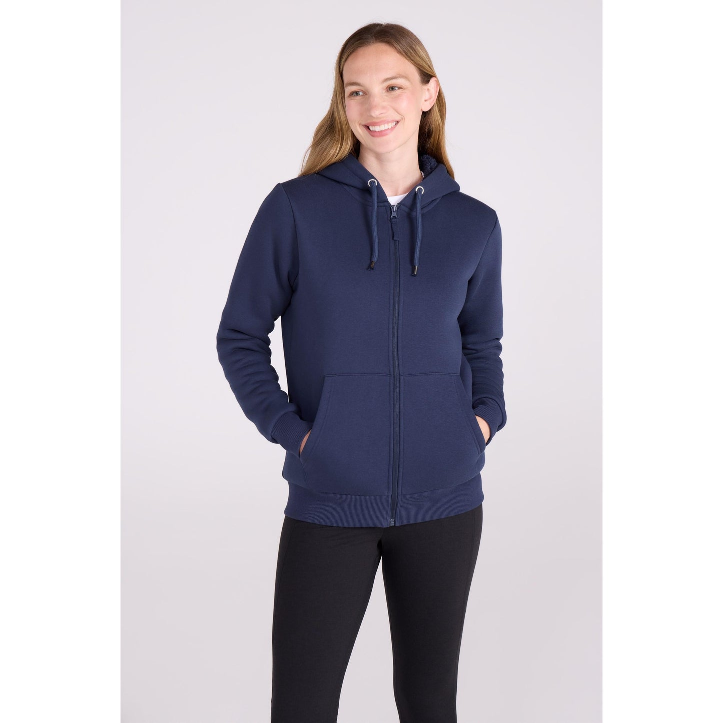 Navy - Front - Mountain Warehouse Womens-Ladies Dalton Sherpa Lined Full Zip Hoodie