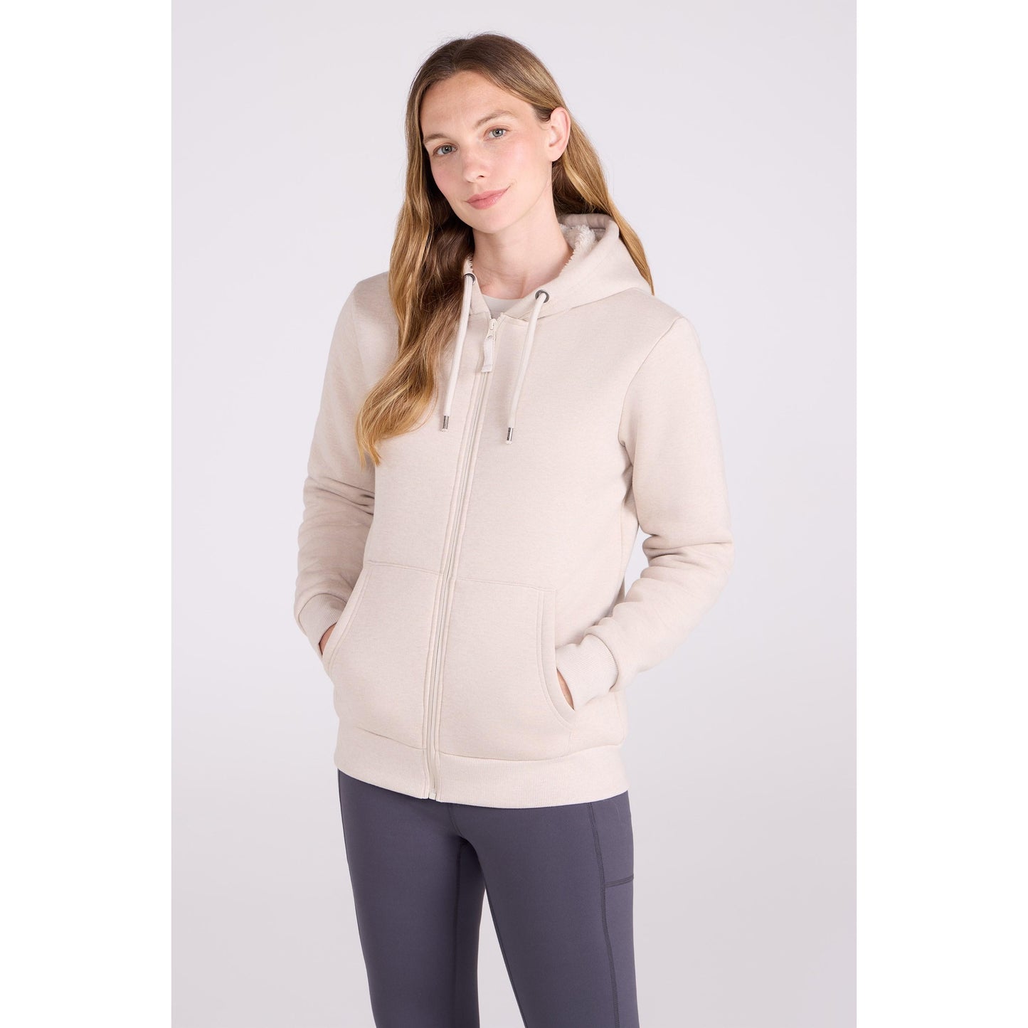 Light Beige - Front - Mountain Warehouse Womens-Ladies Dalton Sherpa Lined Full Zip Hoodie
