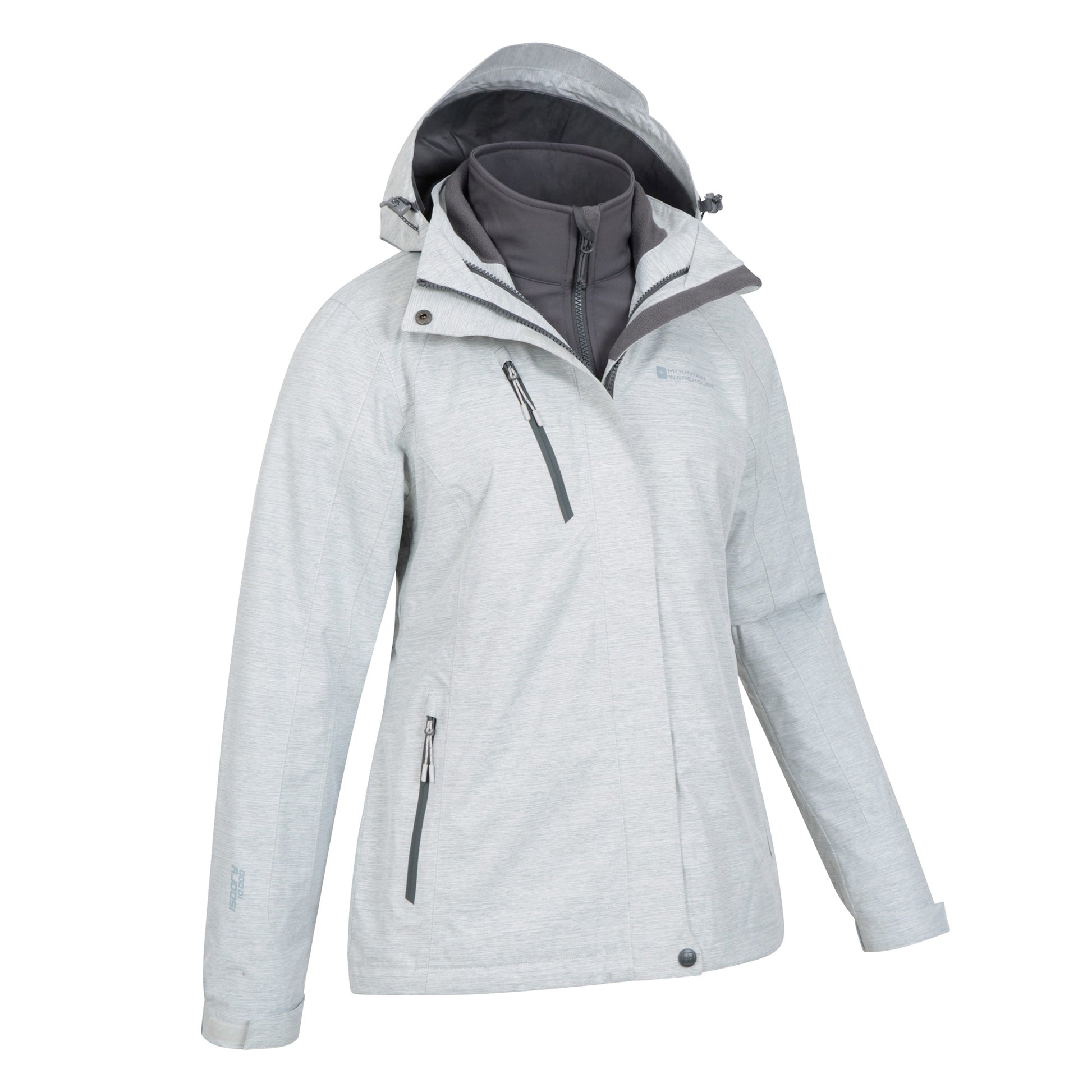 White - Pack Shot - Mountain Warehouse Womens-Ladies Bracken Melange 3 in 1 Jacket