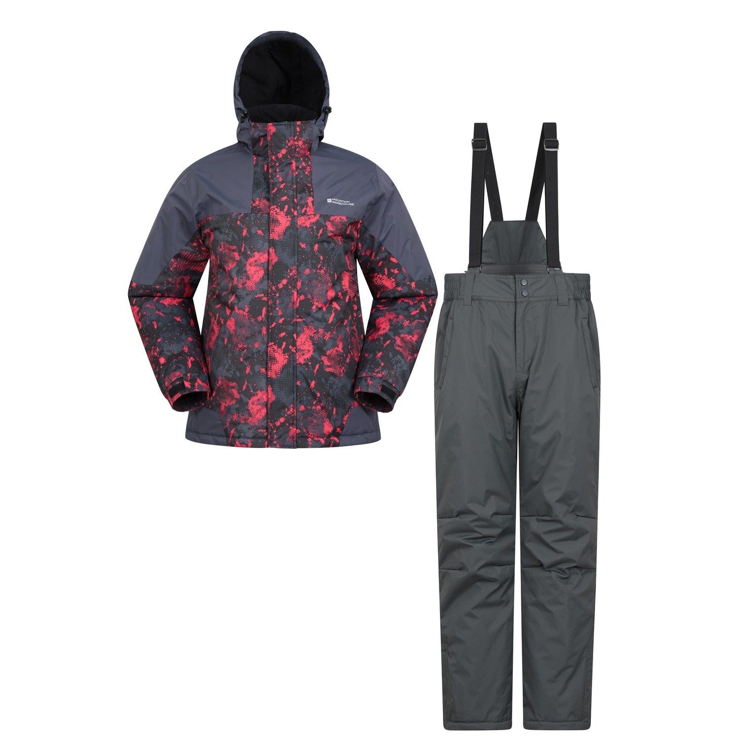 Dark Grey - Front - Mountain Warehouse Mens Printed Ski Jacket & Trousers Set
