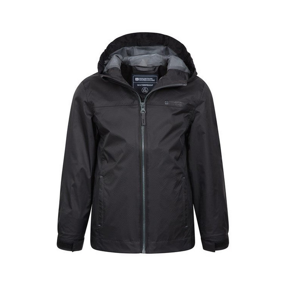 Black - Pack Shot - Mountain Warehouse Childrens-Kids Torrent Taped Seam Waterproof Jacket