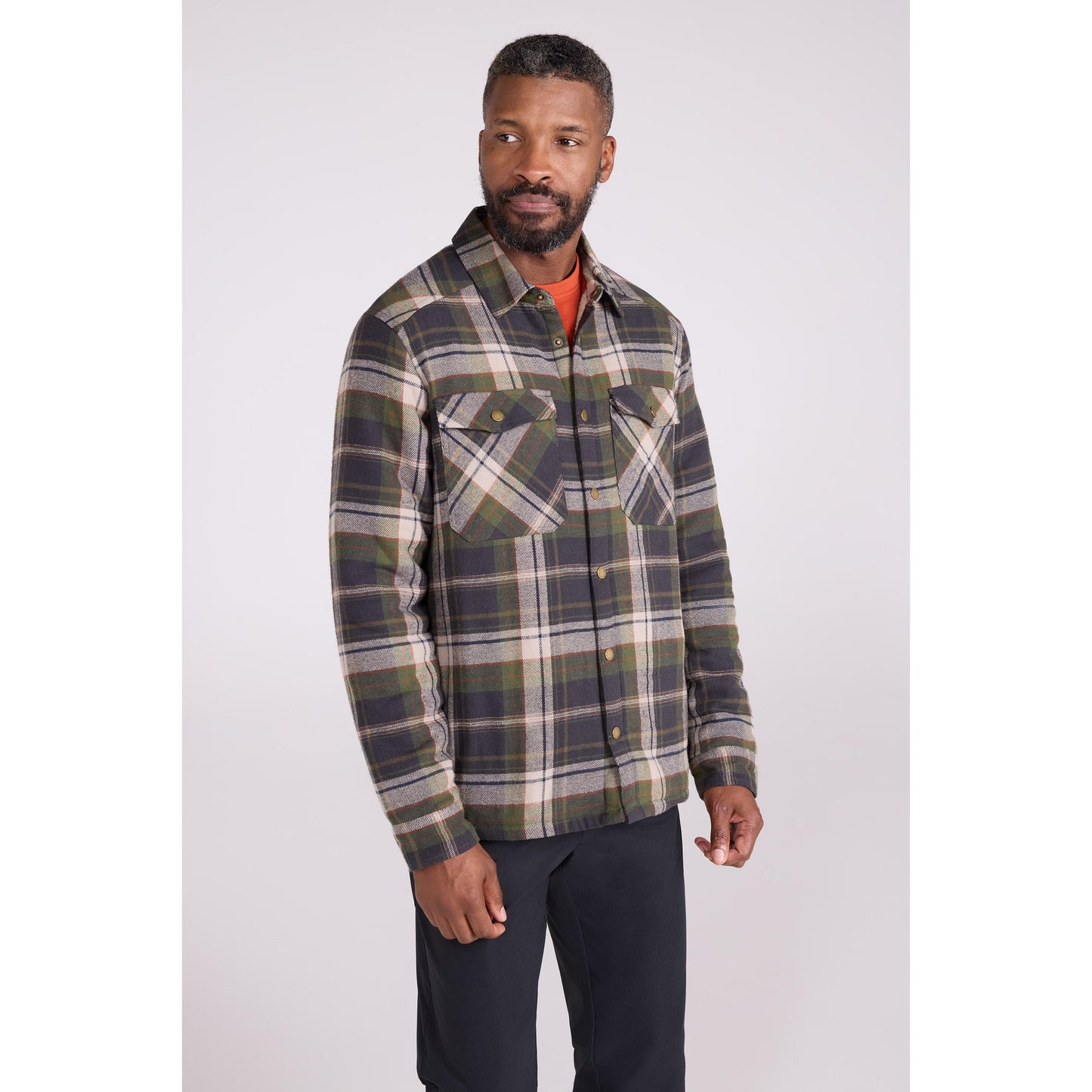 Khaki Green - Front - Mountain Warehouse Mens Pinn Flannel Borg Lined Shirt