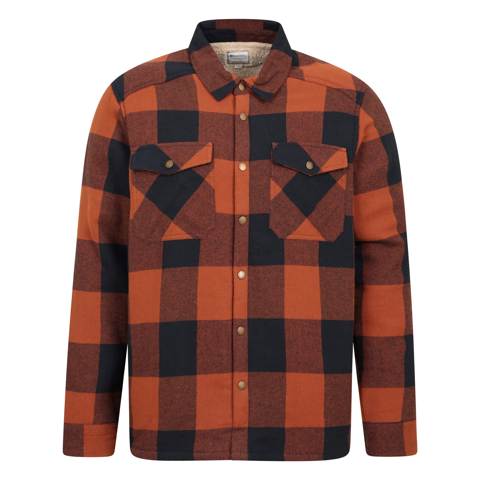 Burnt Orange - Front - Mountain Warehouse Mens Pinn Flannel Borg Lined Shirt