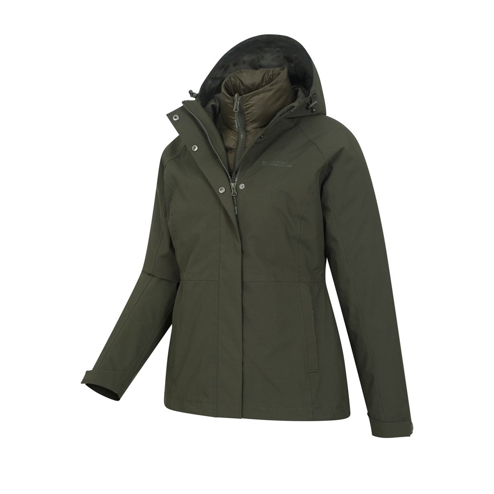 Khaki Green - Pack Shot - Mountain Warehouse Womens-Ladies Alaskan 3 in 1 Padded Jacket