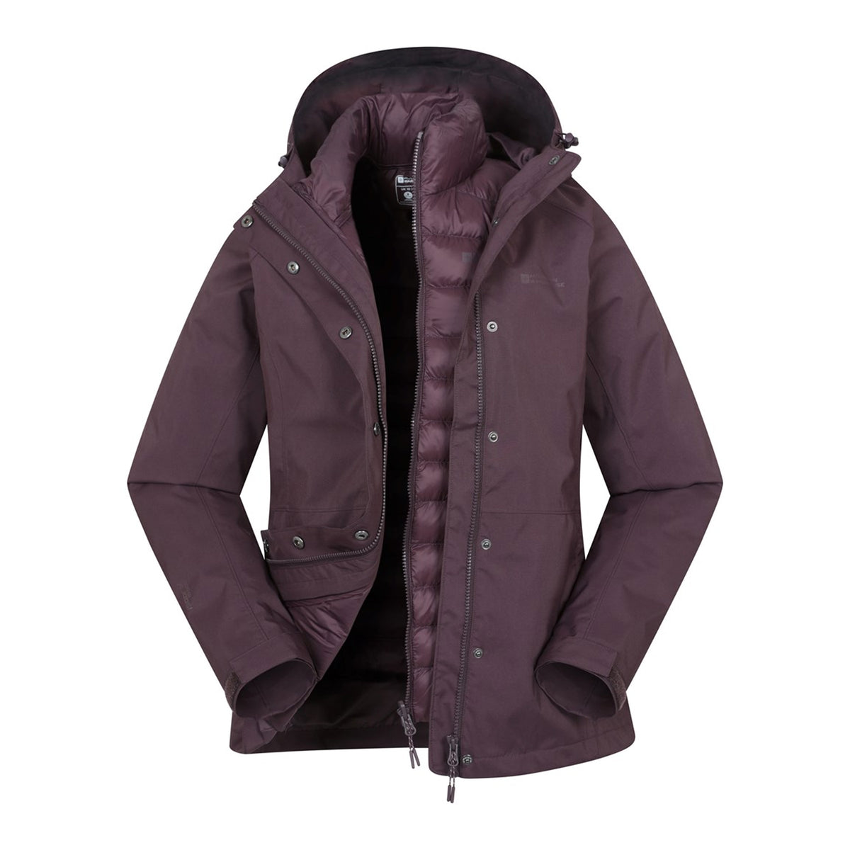 Dark Burgundy - Front - Mountain Warehouse Womens-Ladies Alaskan 3 in 1 Padded Jacket
