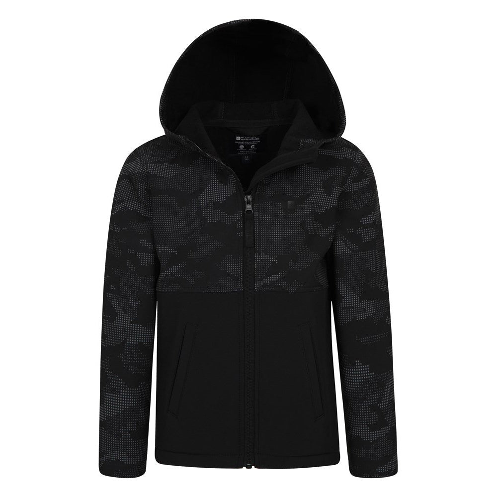 Black - Pack Shot - Mountain Warehouse Childrens-Kids Exodus Camo Soft Shell Jacket