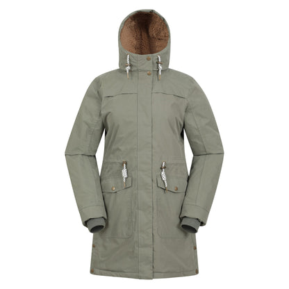 Khaki Green - Front - Mountain Warehouse Womens-Ladies Acorn Waterproof Borg Lined Padded Parka