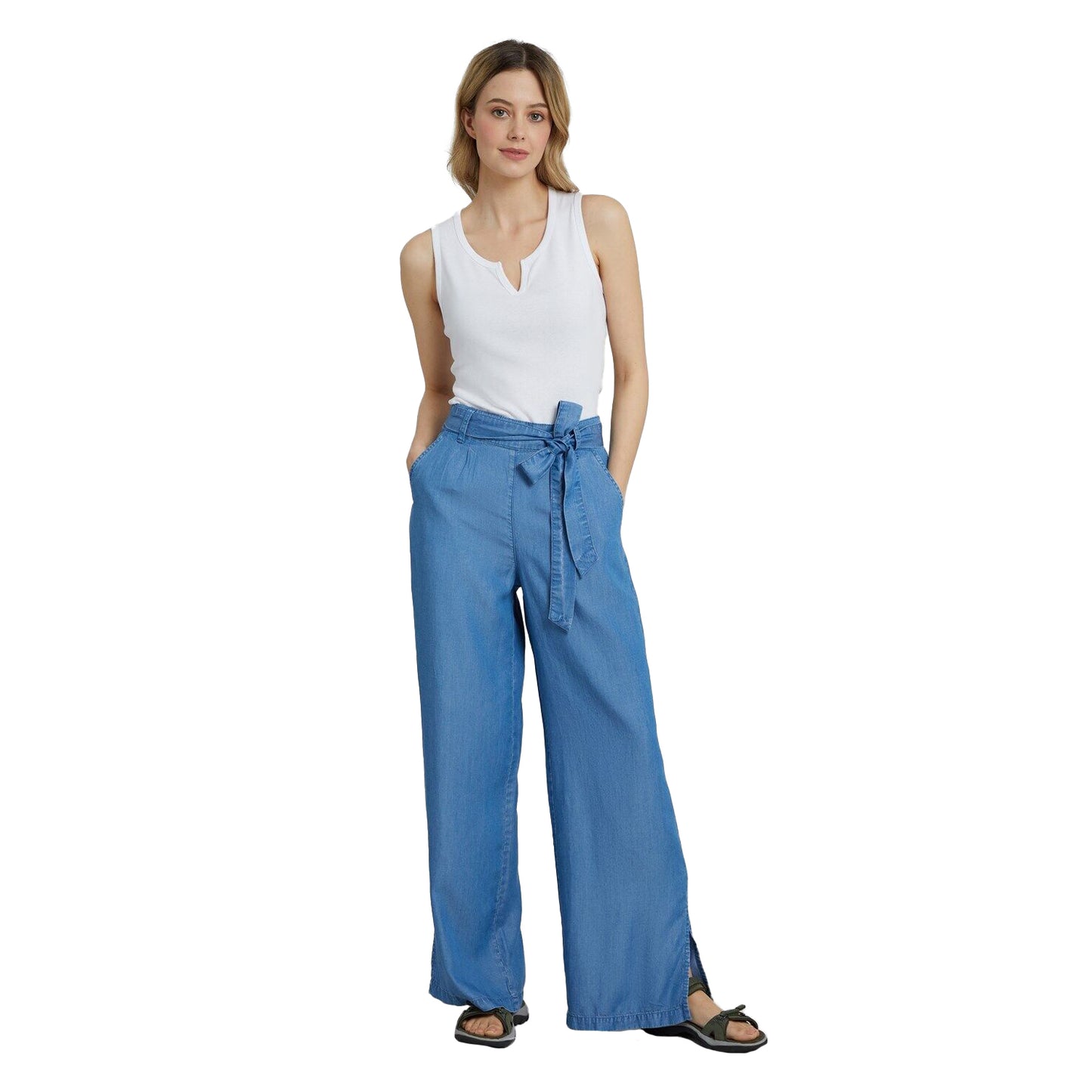 Denim - Front - Mountain Warehouse Womens-Ladies Chambray Wide Leg Trousers
