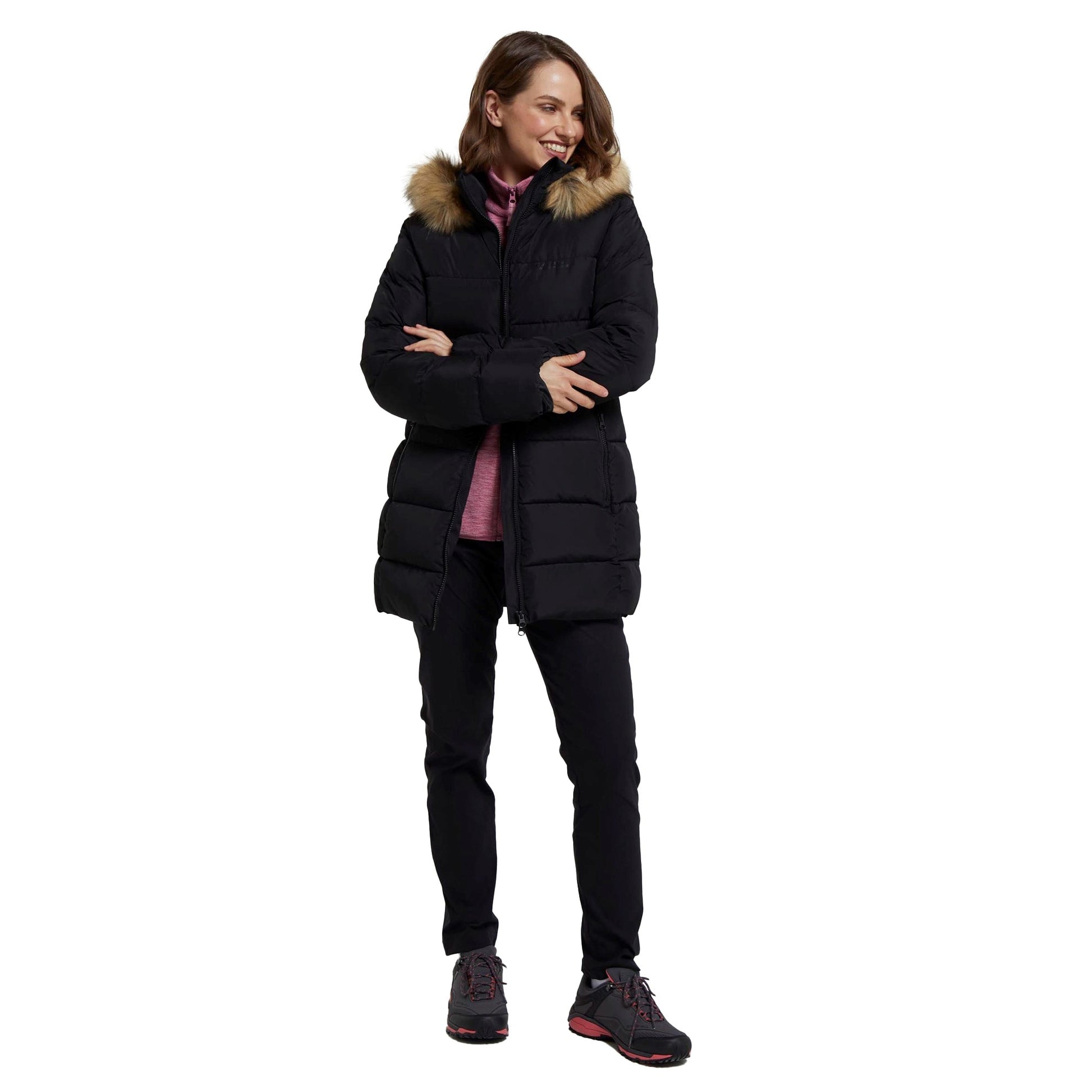 Black - Pack Shot - Mountain Warehouse Womens-Ladies Nola Long Padded Jacket