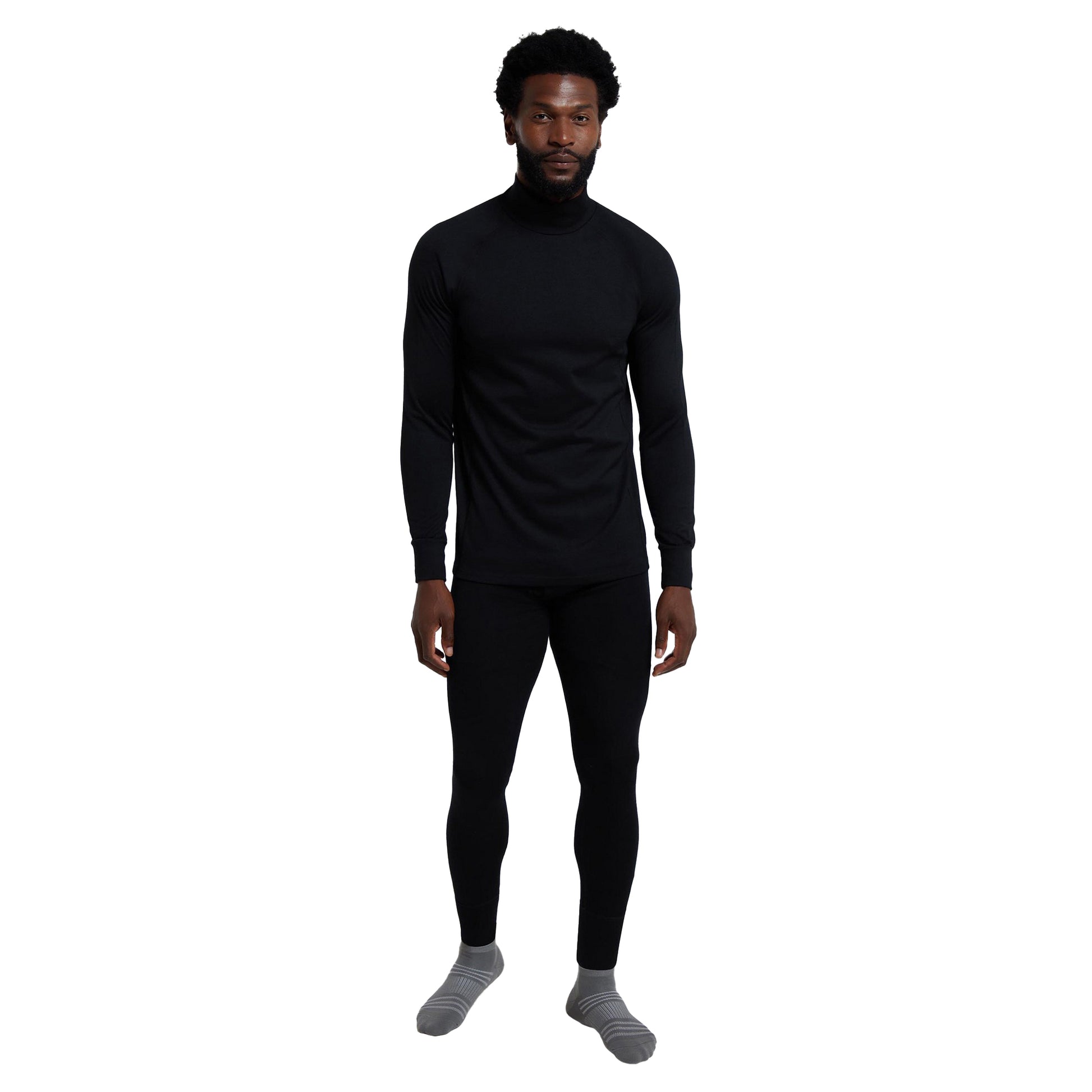 Black - Pack Shot - Mountain Warehouse Mens Summit Merino Wool Funnel Neck Thermal Top