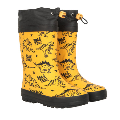 Yellow - Front - Mountain Warehouse Childrens-Kids II Dinosaur Winter Wellington Boots