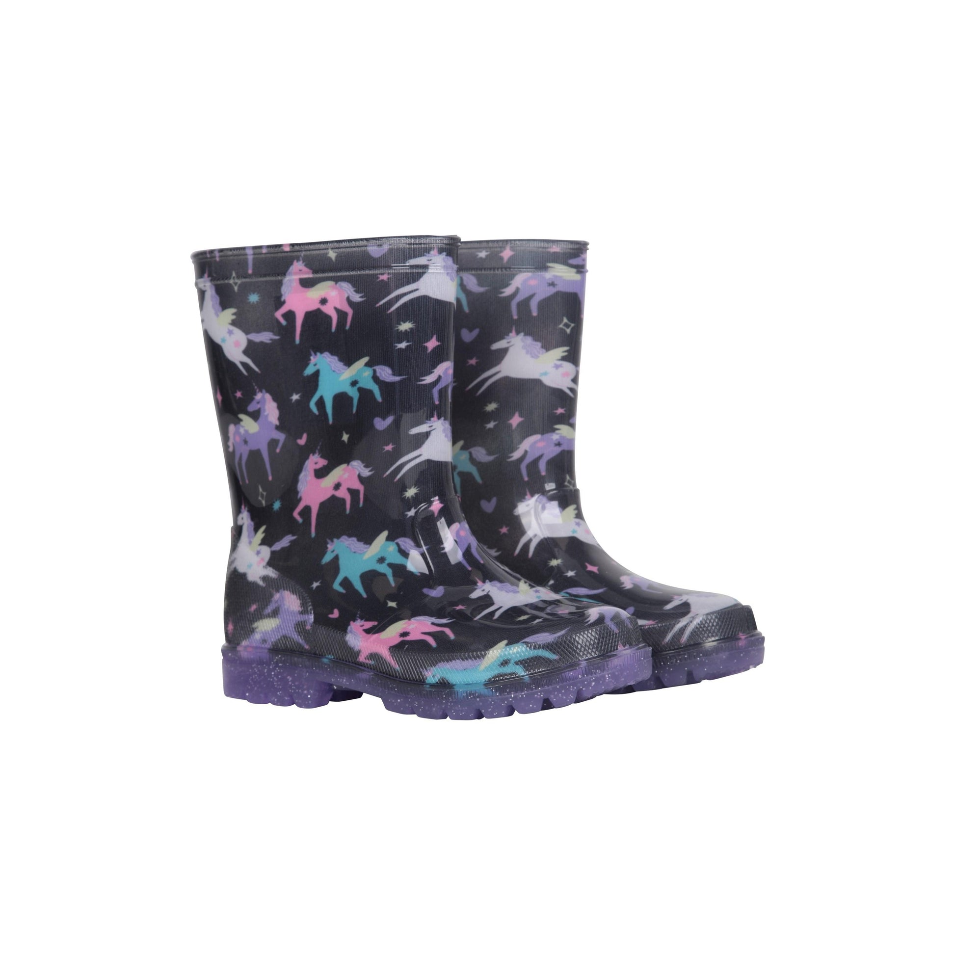 Black - Pack Shot - Mountain Warehouse Childrens-Kids Splash Unicorn And Rainbow Light Up Wellington Boots