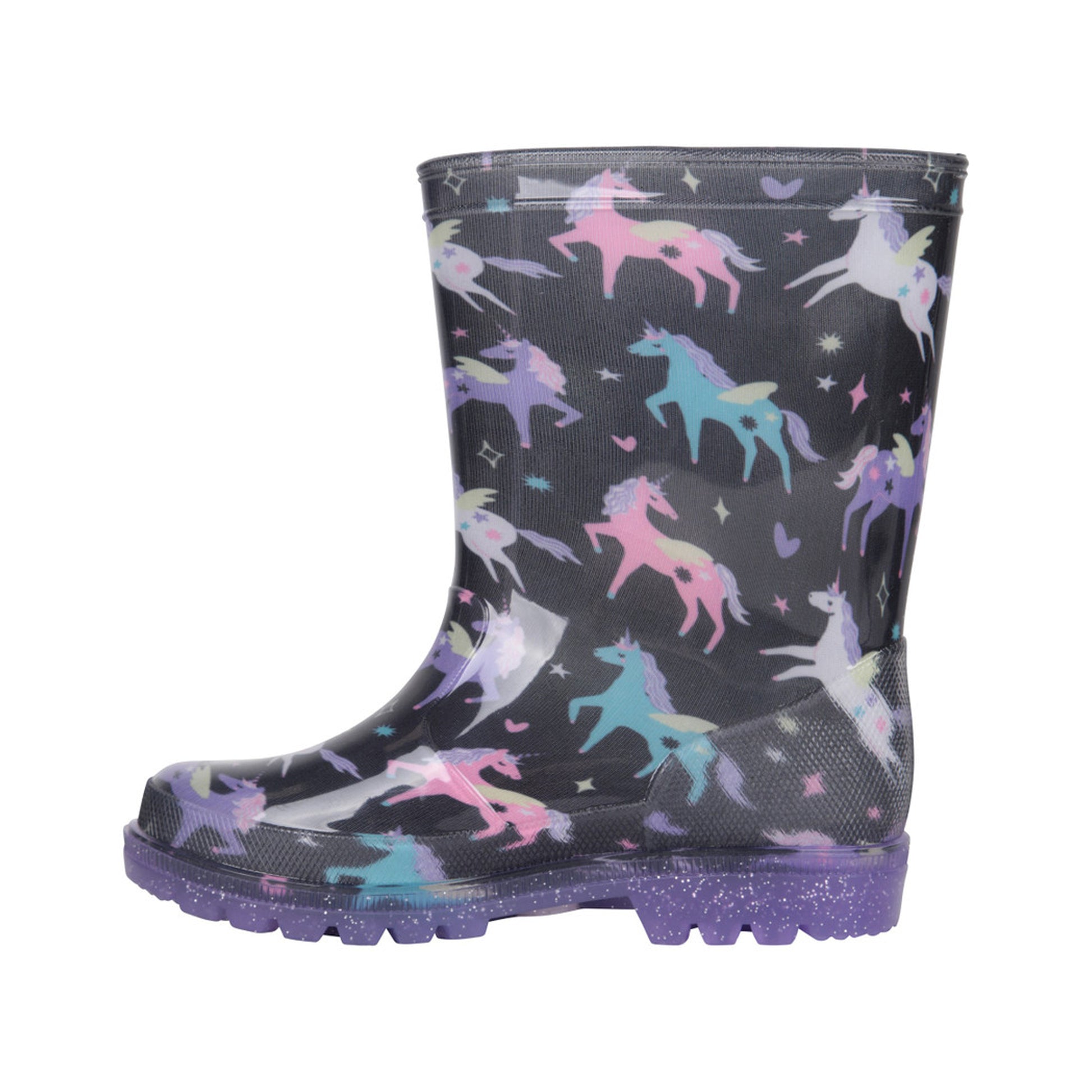 Black - Side - Mountain Warehouse Childrens-Kids Splash Unicorn And Rainbow Light Up Wellington Boots