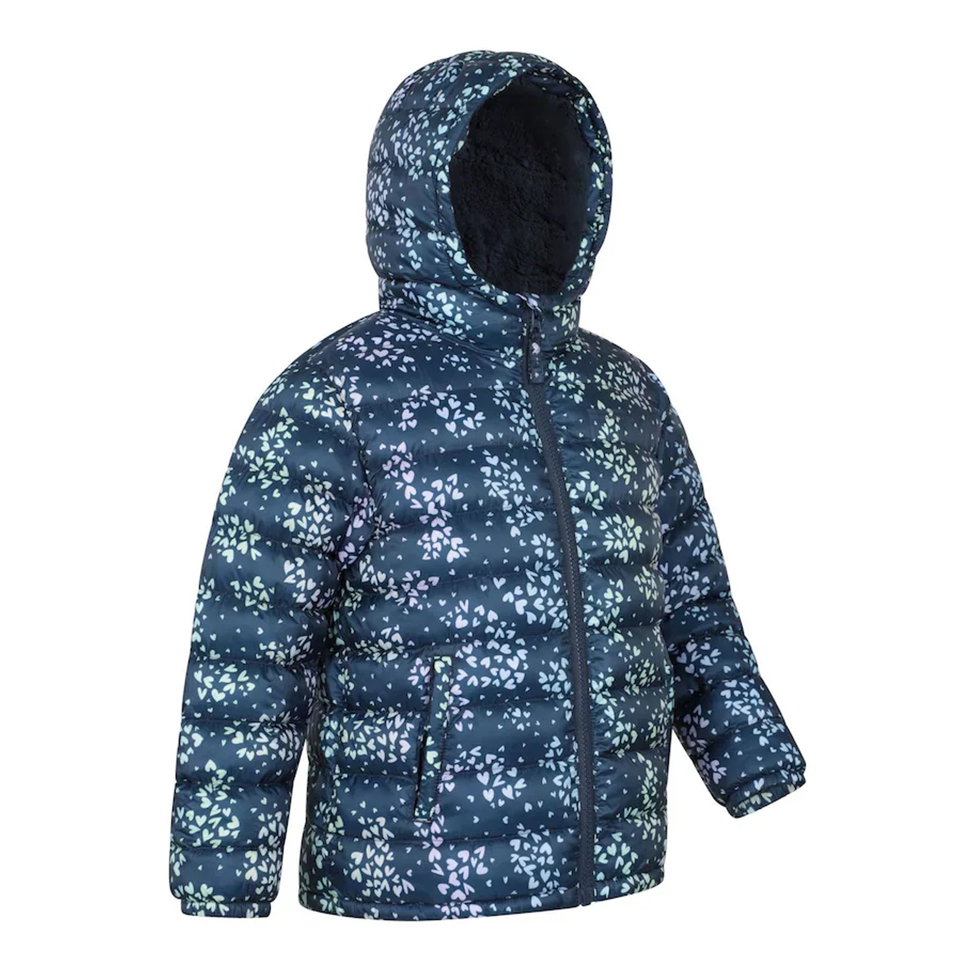 Dark Blue - Side - Mountain Warehouse Childrens-Kids Seasons Faux Fur Lined Padded Jacket