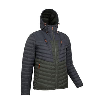 Grey-Khaki Green - Side - Mountain Warehouse Mens Billings Extreme Padded Down Jacket