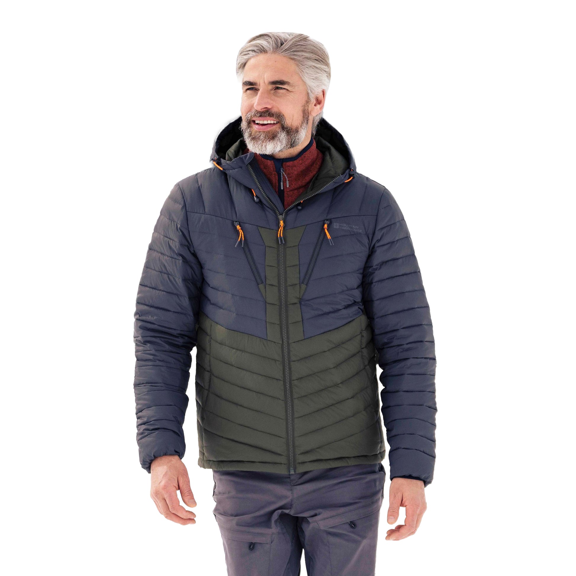 Grey-Khaki Green - Pack Shot - Mountain Warehouse Mens Billings Extreme Padded Down Jacket