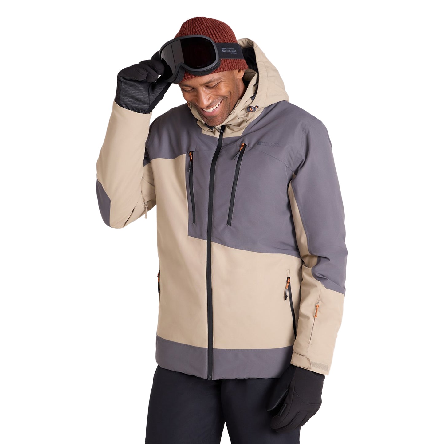 Dark Beige - Pack Shot - Mountain Warehouse Mens Supernova Waterproof Ski Jacket